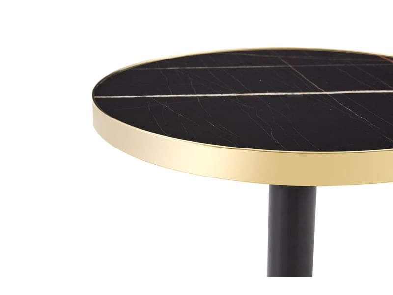  Table d’appoint ronde, 60 cm, table salon moderne table basse effet marbre, plateau mdf, piètement métal, coloris noir  - Conforama E