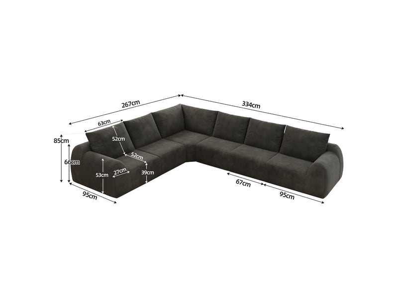  Canapé compressée d'angle en l 334 cm,canapé 6 places en tissu chenille,mousse haute élasticité,sans montagegris foncé  - Conforama C
