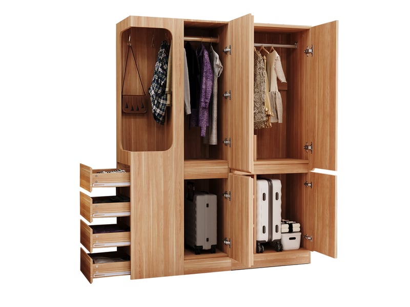  Armoire combinée avec penderie ouverte, 4 tiroirs et rangements  - Conforama A