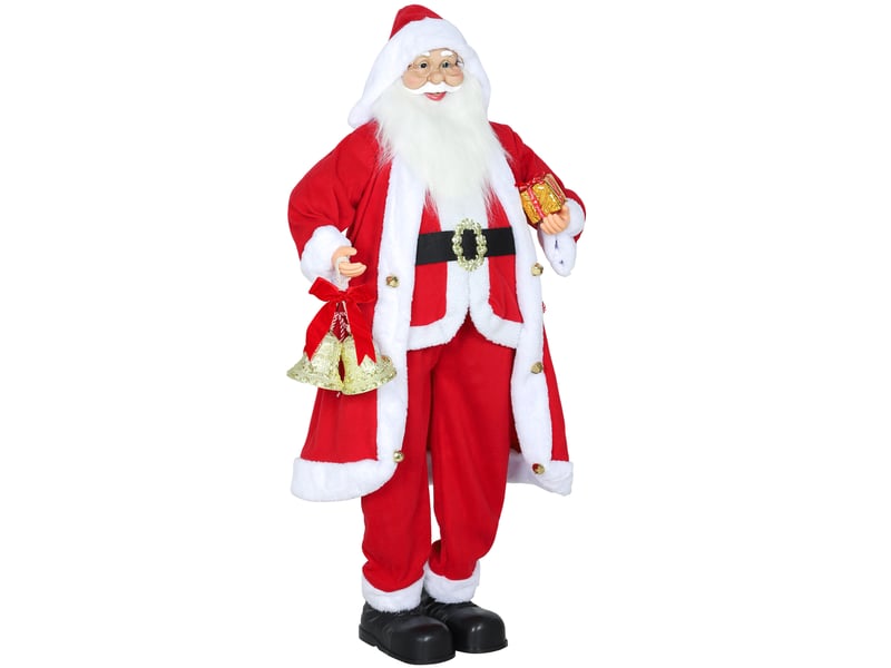  Père noël de 1,15 m, debout, avec cadeau et cloche de noël, intérieur, rouge  - Conforama B