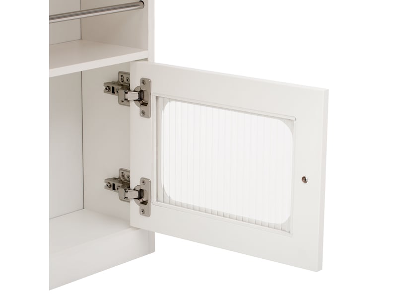  Îlot de cuisine extensible à roulettes avec led, 3 portes 2 tiroirs, blanc  - Conforama R