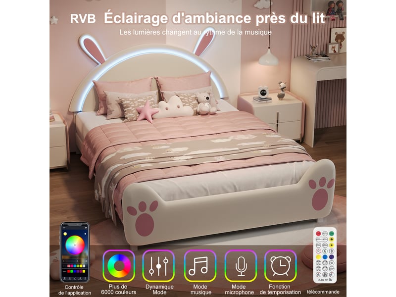  Lit enfant tête de lit lapin 140x200 cm coloris beige  - Conforama D