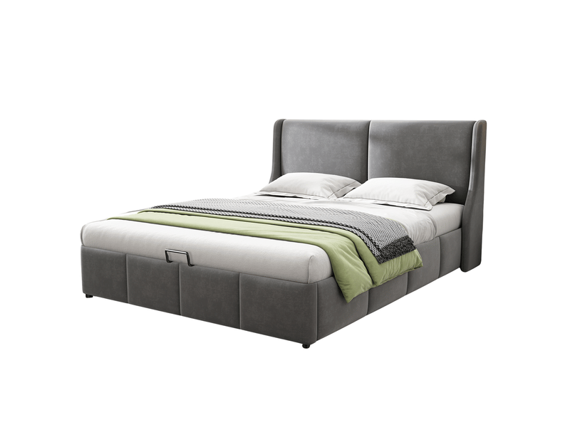  Lit rembourré, tête de lit en forme d'oreille avec coussin, lit double, lit fonctionnel hydraulique, 140 x 200 cm, gris  - Conforama A