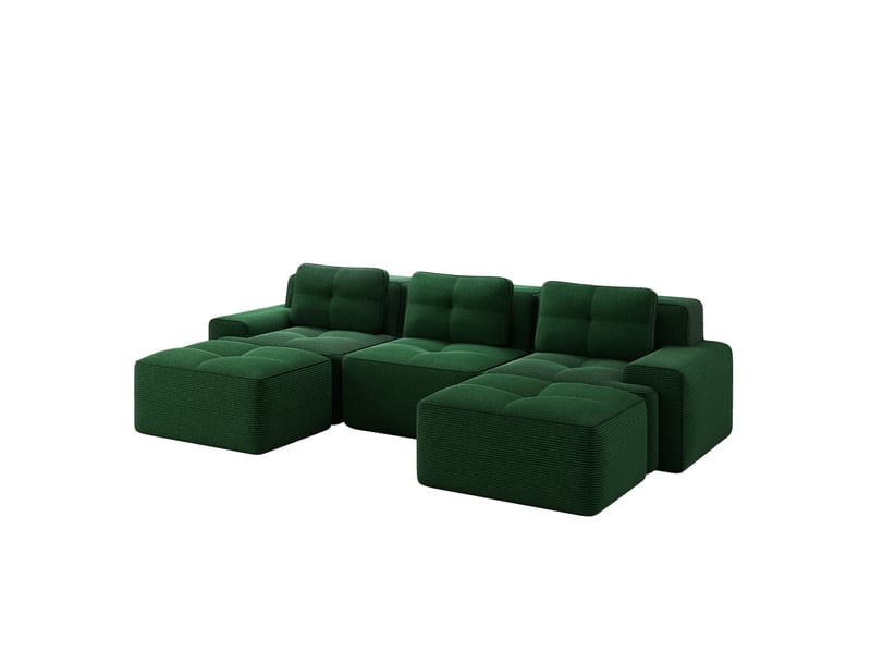  Canapé modulaire u 3 places 293x177x69 cm avec ottomans velours côtelé vert  - Conforama A