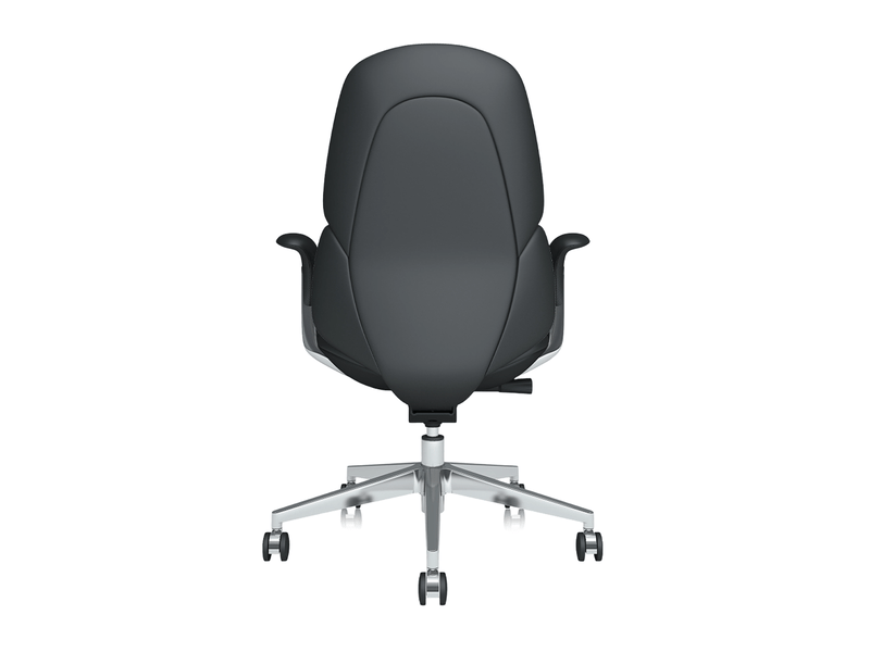  Chaise de bureau mi-dossier en cuir noir, mécanisme inclinable verrouillable jusqu'à 127°, 69 × 70 × 105 cm  - Conforama D