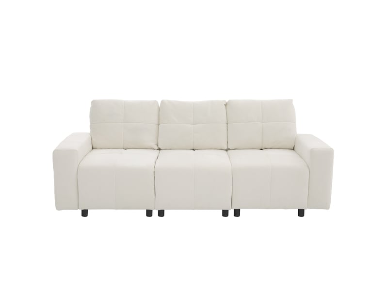 Canapé droit modulable 3 places en tissu blanc beige, dossier réglable et couchage d'appoint compact pour votre salon - Conforama A