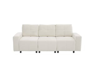 Canapé droit modulable 3 places en tissu blanc beige, dossier réglable et couchage d'appoint compact pour votre salon