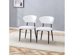 Lot de 2 chaises de salle à manger ergonomiques  - dossier courbé, piètement métal, simili cuir blanc et noir