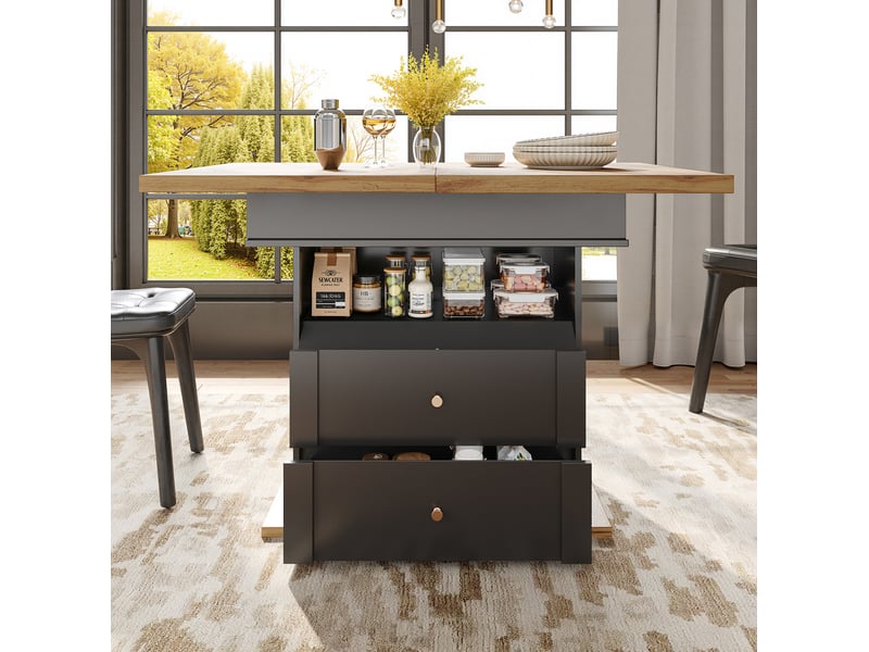  Table à manger extensible, 110-140x80 cm, repas, salle à manger, design moderne, pratique, mdf, coloris noir et naturel  - Conforama D