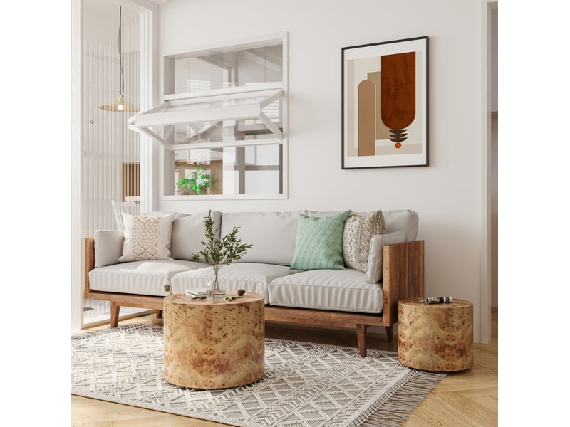  Tables basses gigognes 2 pièces ø 48 x h 38 cm et ø 38 x h 32 cm en bois et mdf coloris naturel  - Conforama C