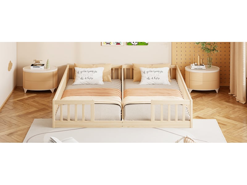  Lit superposé 90x200 cm avec barrières en pin couleur bois naturel sommier inclus pour deux enfants Sol Morn - Conforama B
