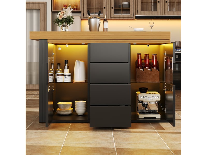  Îlot de cuisine 120x40x73,8 cm, avec plateau rotatif à 360°, structure en mdf et métal, meuble de cuisine, couleur noir  - Conforama D