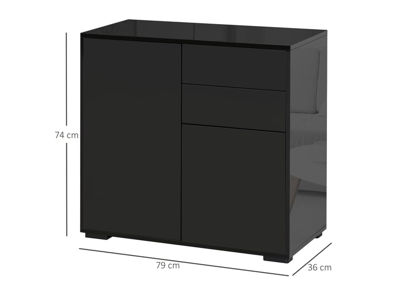  Buffet noir 117x36x74 cm - 2 tiroirs, 2 portes - rangement sécurisé pour salon et chambre  - Conforama C