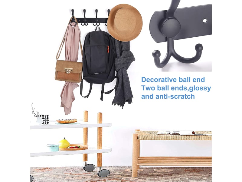  Porte-manteau mural avec 5 crochets triples, patère noire moderne pour vêtements, sacs et chapeaux, rangement entrée solide de haute qualité  - Conforama E