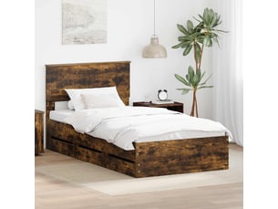 Lit adulte, lit simple, cadre de lit chêne fumé 100x200cm bois ingénierie cf5793