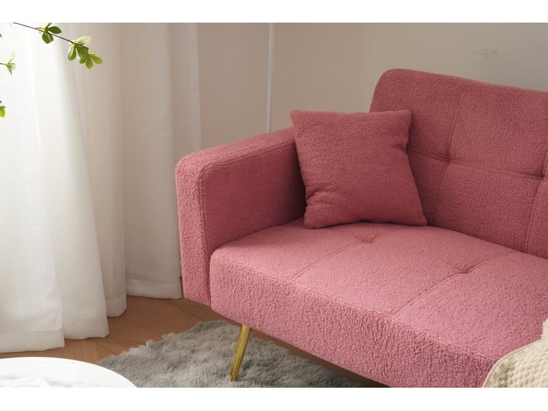  Canapé convertible rose 2 places tissu sherpa bouclette  - Conforama E