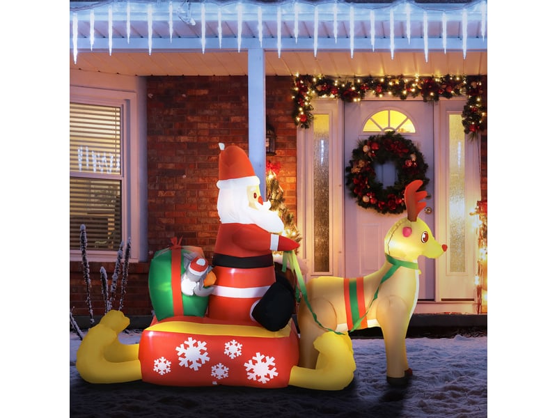  Décoration de noël gonflable, père noël avec traîneau et rennes, avec lumières led, pour le jardin  - Conforama D