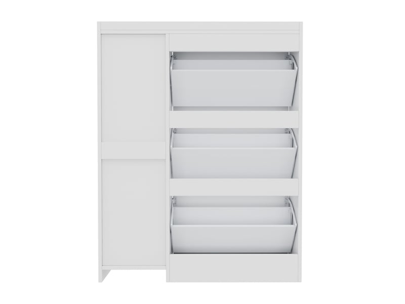  Meuble à chaussures 95x24x121 cm, 3 compartiments basculants, panneau de particules et mdf, blanc  - Conforama E
