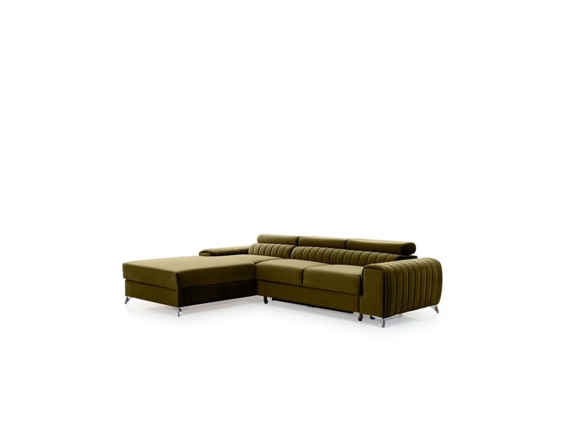  Canapé d'angle gauche vert olive convertible 3 places jayson confort modulable  - Conforama D