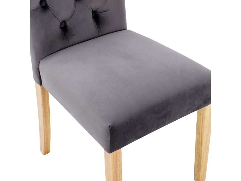  Ensemble de 6 chaises de salle à manger en velours, pieds en chêne, design à boutons, gris  - Conforama R