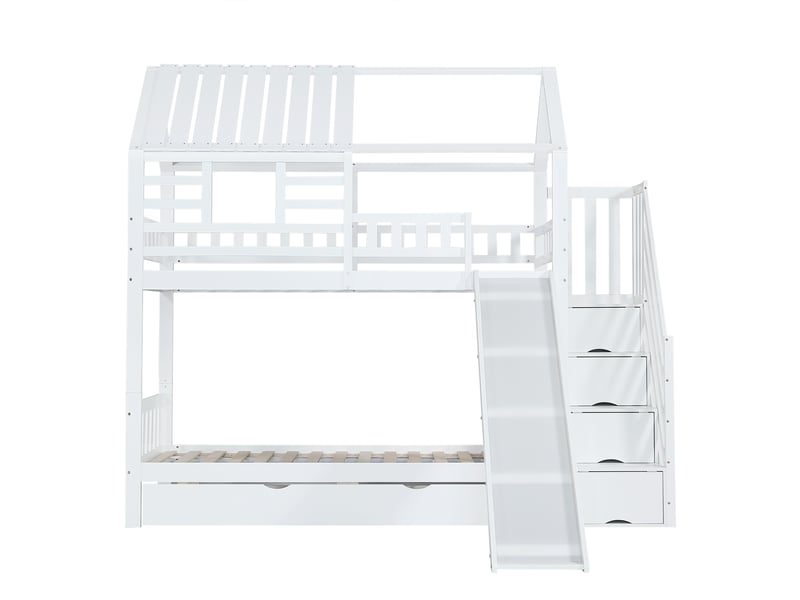  Lit superposé blanc avec rangement et sommier inclus, 90x200 cm  - Conforama R