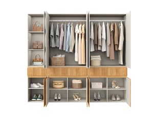 Armoire 10 portes 225x50x202 cm, 2 penderies, 3 tiroirs, mdf et panneaux de particules, chêne clair