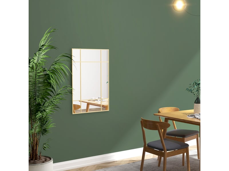  Miroir mural verrière rectangulaire style fenêtre, en métal doré - 90x60 cm, horizontal ou vertical avec 4 crochets  - Conforama W