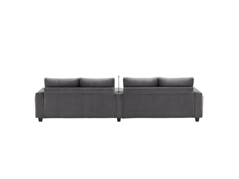  Canapé modulable en u 334x128,5 cm – gris – velours côtelé, led, rangement, usbtype-c et 2 poufs mobiles  - Conforama A