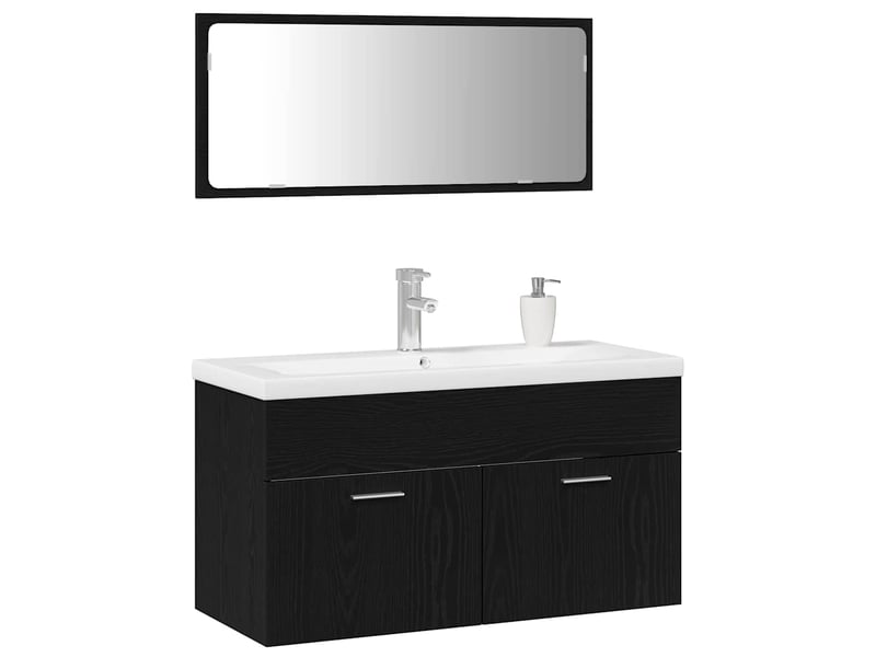 Ensemble de mobilier de salle de bain 3 pièces chêne noir cf64454 - Conforama C