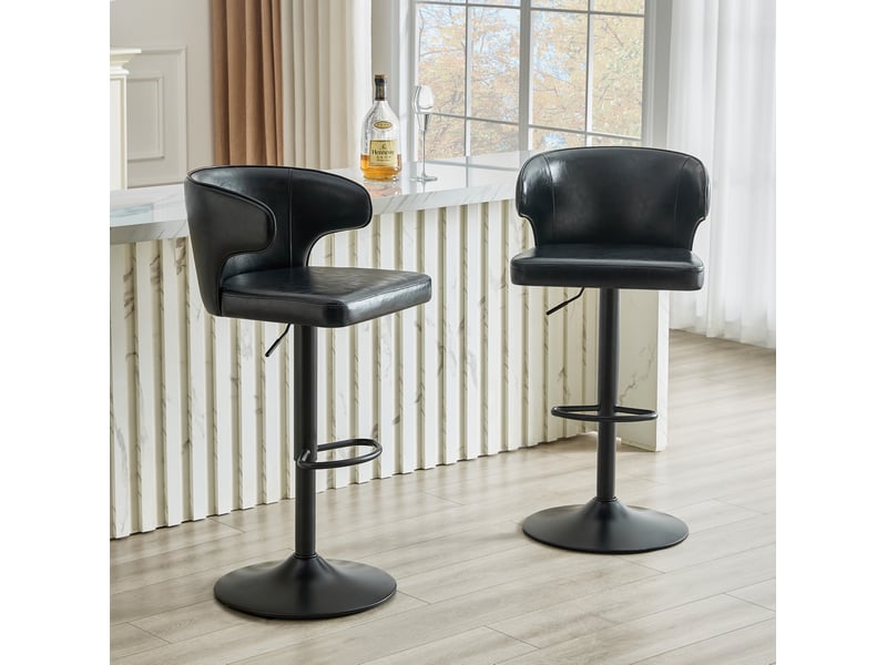  Tabouret de bar pivotant avec hauteur réglable, dossier ergonomique et repose-pieds en pu noir  - Conforama C
