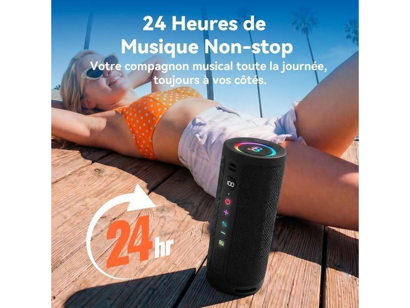  Enceinte bluetooth portable 6.0 20 w ipx6 batterie 24 h tws avec éclairage rgb 5 modes usb tf aux 3.5  - Conforama B