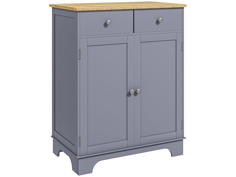 Meuble de rangement buffet salon avec placards, 2 tiroirs et étagères réglables, 68x40,3x85cm, gris et bois naturel - Conforama B