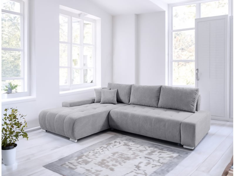  Canapé d'angle convertible velutti l velours côtelé poso gris, méridienne gauche avec coffre  - Conforama B