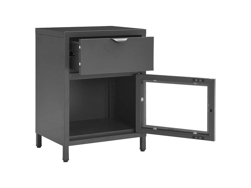  Table de chevet - cabinet de chevet - table de nuit anthracite 40x30x54,5 cm acier et verre  - Conforama E