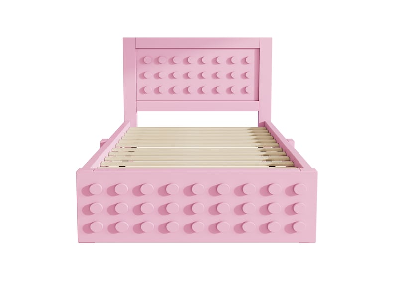  Lit enfant 90x200 cm avec tiroirs et espace de rangement, cadre de lit en bois massif avec sommier lattes, rose, lit 1 personne  - Conforama B