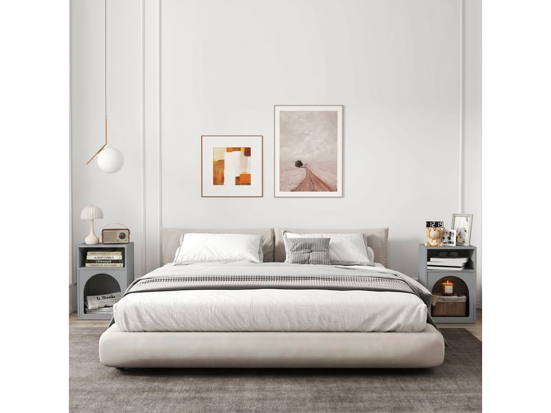 Lot de 2 tables de chevet, table de nuit avec compartiments ouverts, design arqué, gris, 40 x 30 x 60 cm - Conforama W