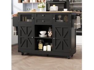 Desserte de cuisine noire avec plateau rabattable, 2 tiroirs et roulettes
