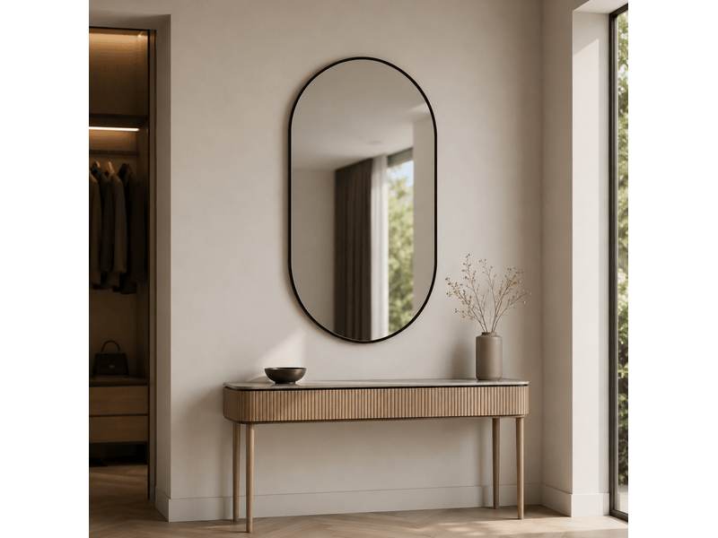  Miroir de salle de bains 50 x 80 cm noir et argent, cadre aluminium, pose murale horizontale ou verticale  - Conforama E