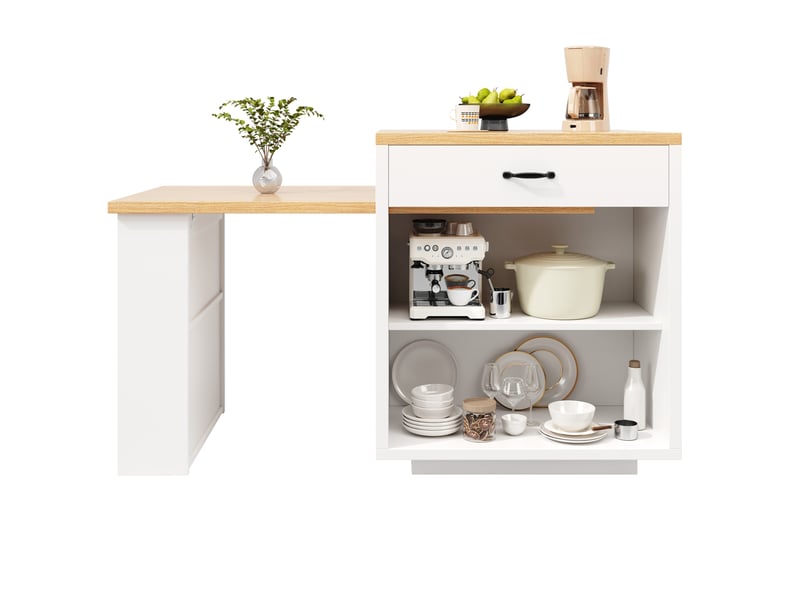  Desserte extensible blanche mdf, 2 portes en verre strié, 2 tiroirs et led, 126-196x59x94 cm  - Conforama D