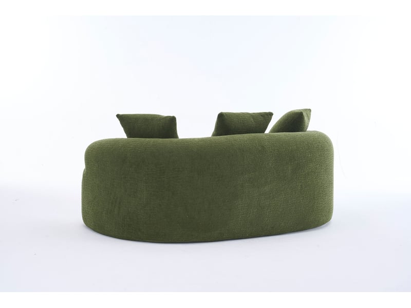  Canapé 2 places modulaire incurvé 153x94x63 cm vert en chenille, assise profonde avec 3 coussins décoratifs  - Conforama E