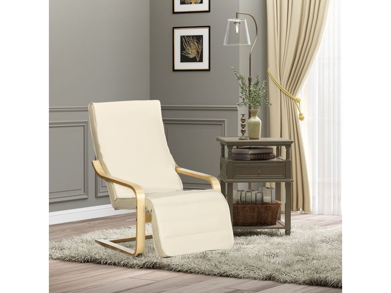  Fauteuil de relaxation avec repose-pieds, lin (100% polyester), 94x66.5x100cm, crème  - Conforama C