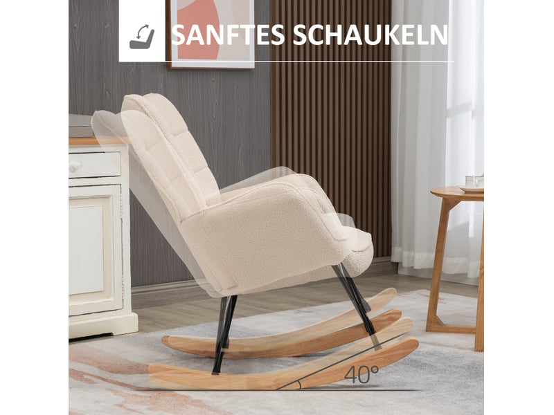 Fauteuil relax à bascule avec dossier haut capitonné et accoudoirs, en polyester beige 71 × 98 × 101 cm - Conforama E