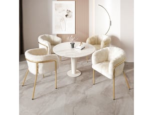 Lot de 4 chaises de salle à manger avec quatre pieds en métal, pour salon, luxe léger, chambre, imitation duvet de lapin, beige