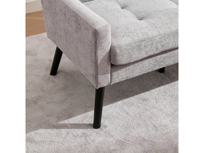  Banquette 2 places gris clair, lin, pieds bois massif antidérapants, mousse haute densité, capitonnée, salonchambrebureau  - Conforama C