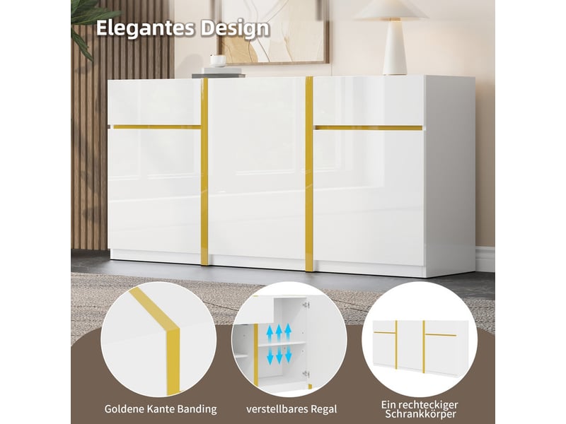 Buffet, 160x40x78cm, meuble de rangement avec trois portes et deux tiroirs - Conforama E