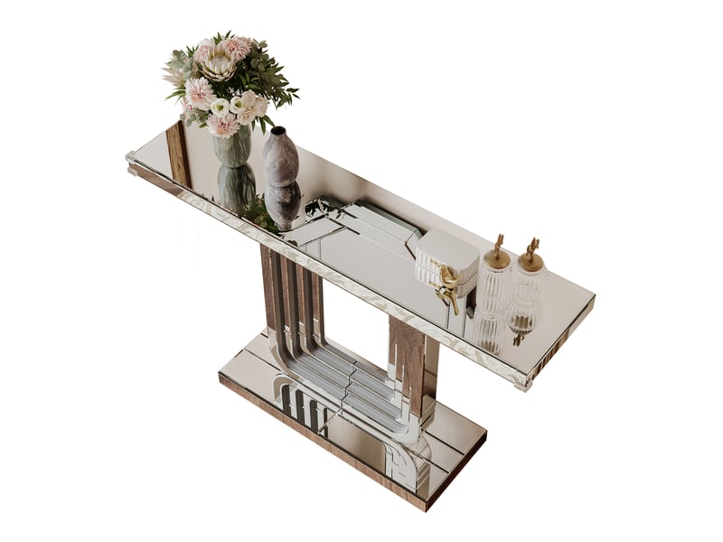  Console miroir 120 cm argentée, base en u stable, style moderne luxueux, facile à nettoyer  - Conforama E