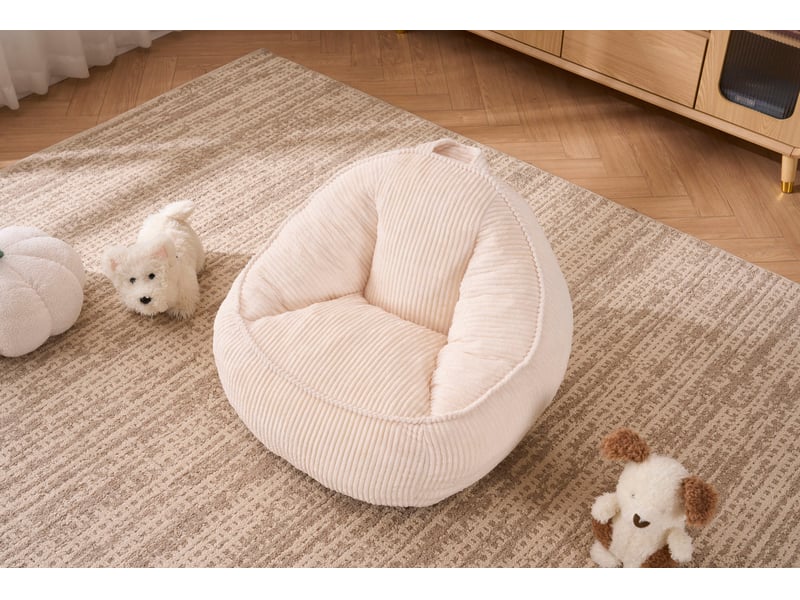  Fauteuil poire enfant en velours côtelé beige avec mousse, 69 x 72 x 51 cm  - Conforama D