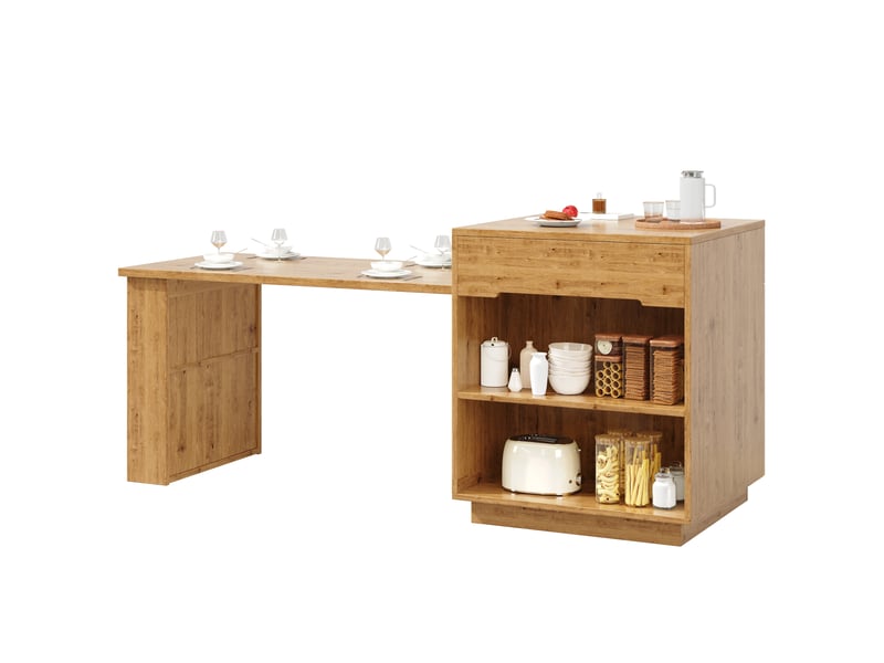  Desserte de cuisine avec table extensible, rangements et led pour cuisine et salle à manger 122-195 × 70 × 93,5 cm  - Conforama A