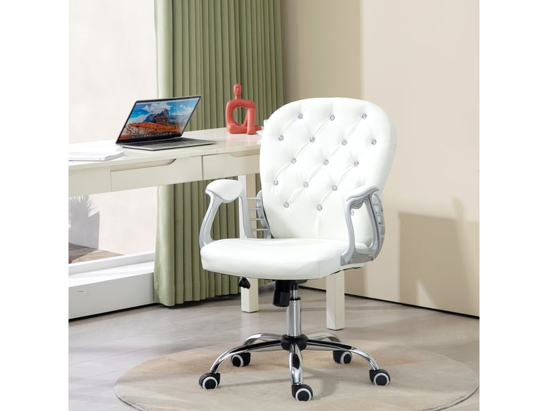  Chaise de bureau ergonomique avec accoudoirs et dossier rembourré, blanche.  - Conforama D