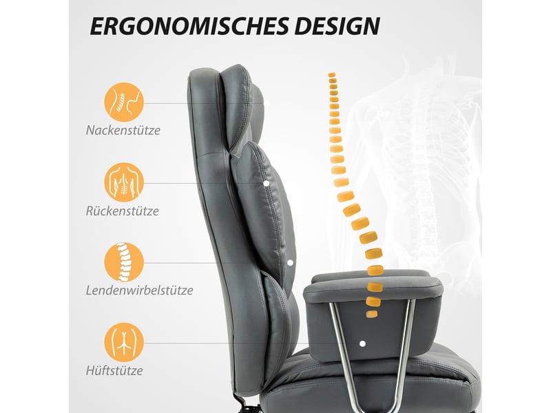 Fauteuil de bureau ergonomique,74x65x120-128 cm,avec repose-pieds,mousse,gris foncé  - Conforama E